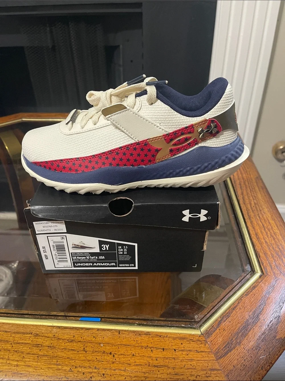 Under Armour Kids Cream, Navy & Red Star Accent Sneakers